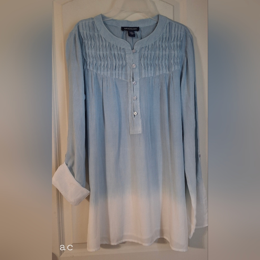 Bandolino Blue & White Ombre 1/2 Button Trudy Tunic Womens‎ M Lighweight Boho